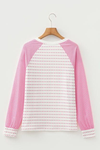 Striped Raglan Sleeve Color Block Long Sleeve Top