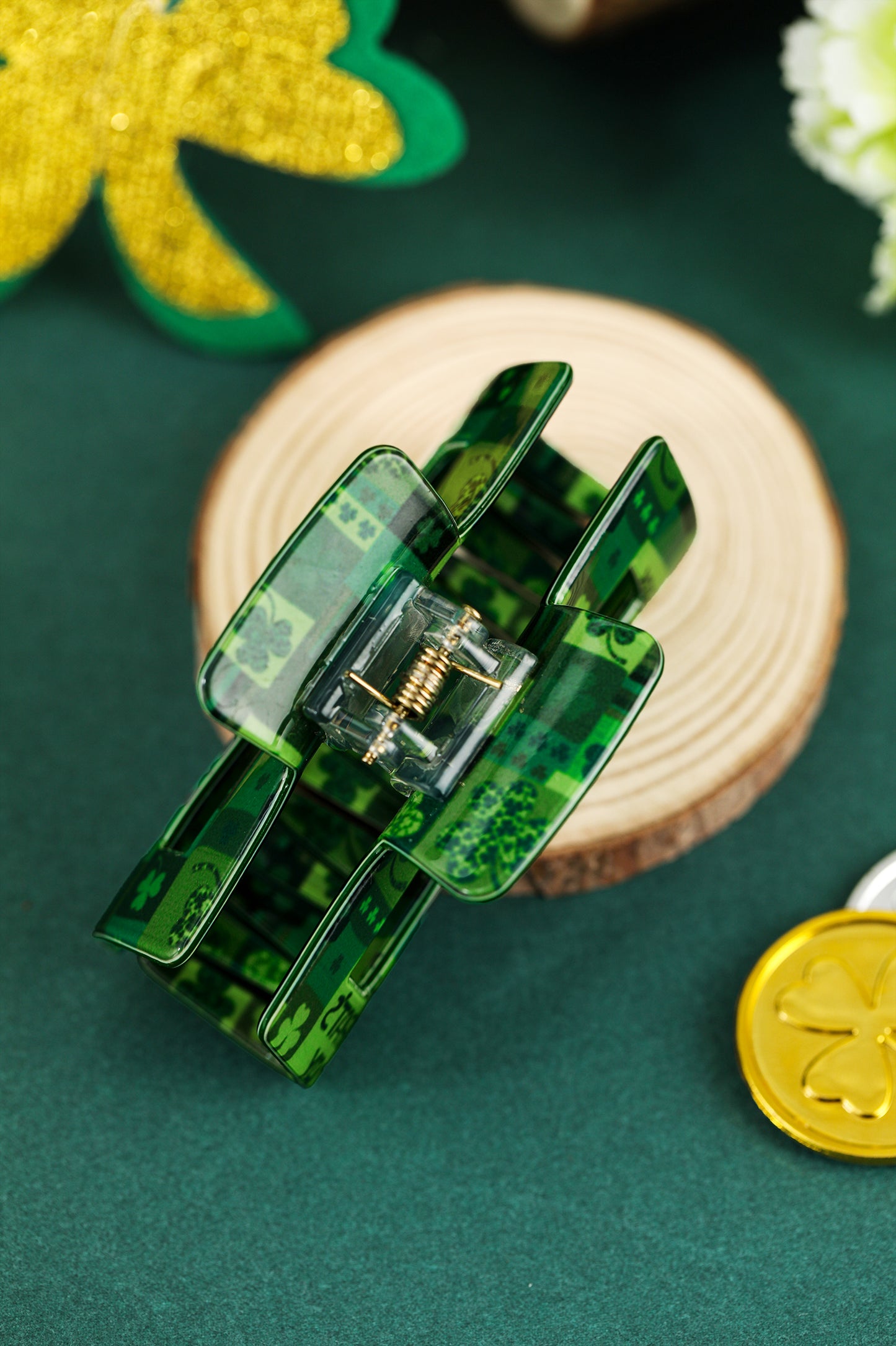 Green Clover Square Hair Claw Clip for St Patrick’s Day