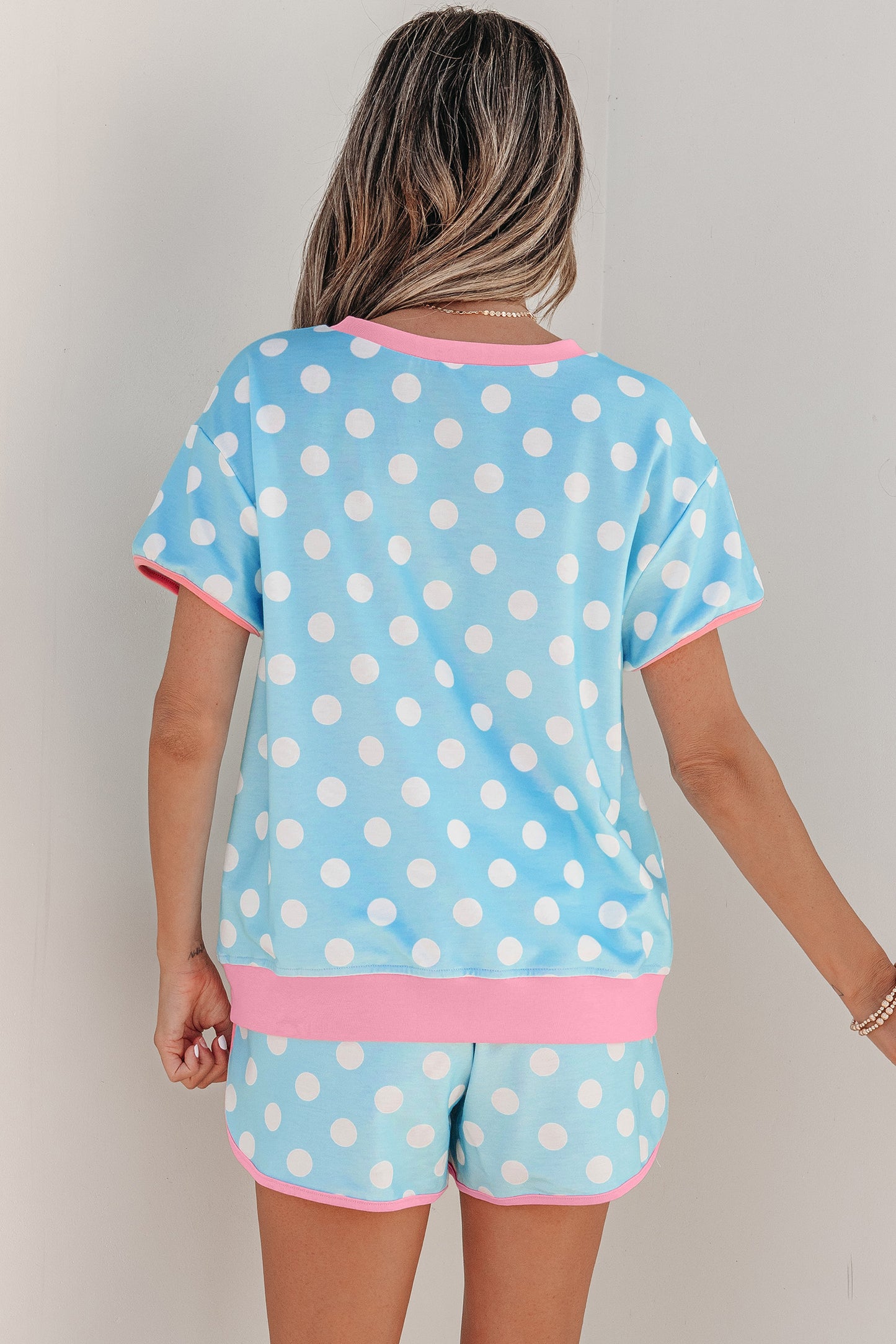 Polka Dot Lounge Set Contrast Trim Tee and Shorts