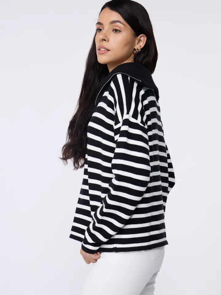 Striped Quarter Zip Pullover Sweater Casual Loose Fit