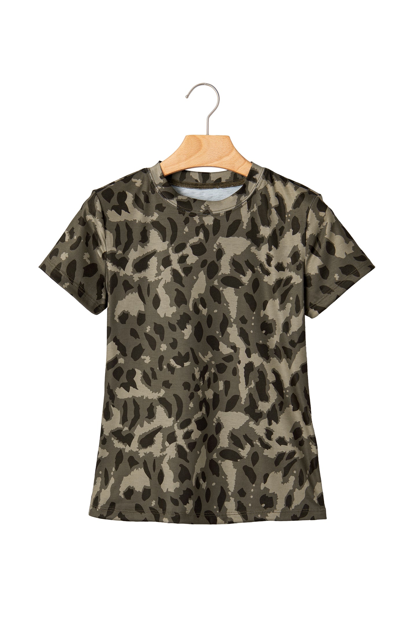Camo Print Mock Neck Slim Tee Women Fitted Top