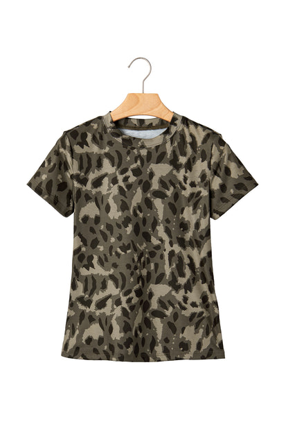 Camo Print Mock Neck Slim Tee Women Fitted Top