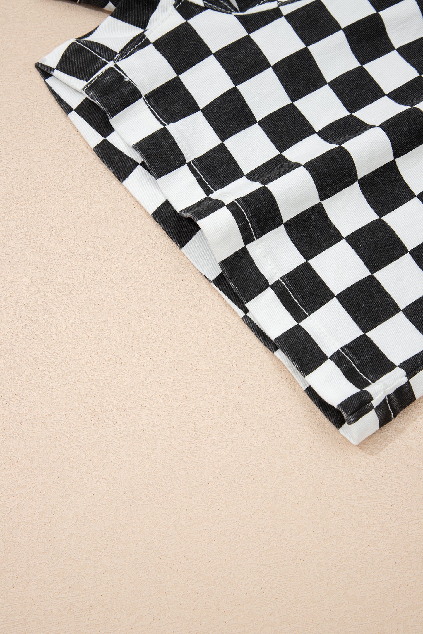 Checkered Print Overlap Denim Skort Mini Shorts