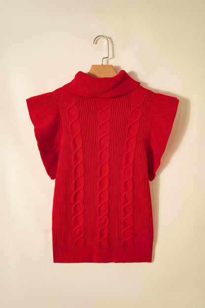 Western Cable Knit Turtleneck Ruffle Sleeve Sweater Top