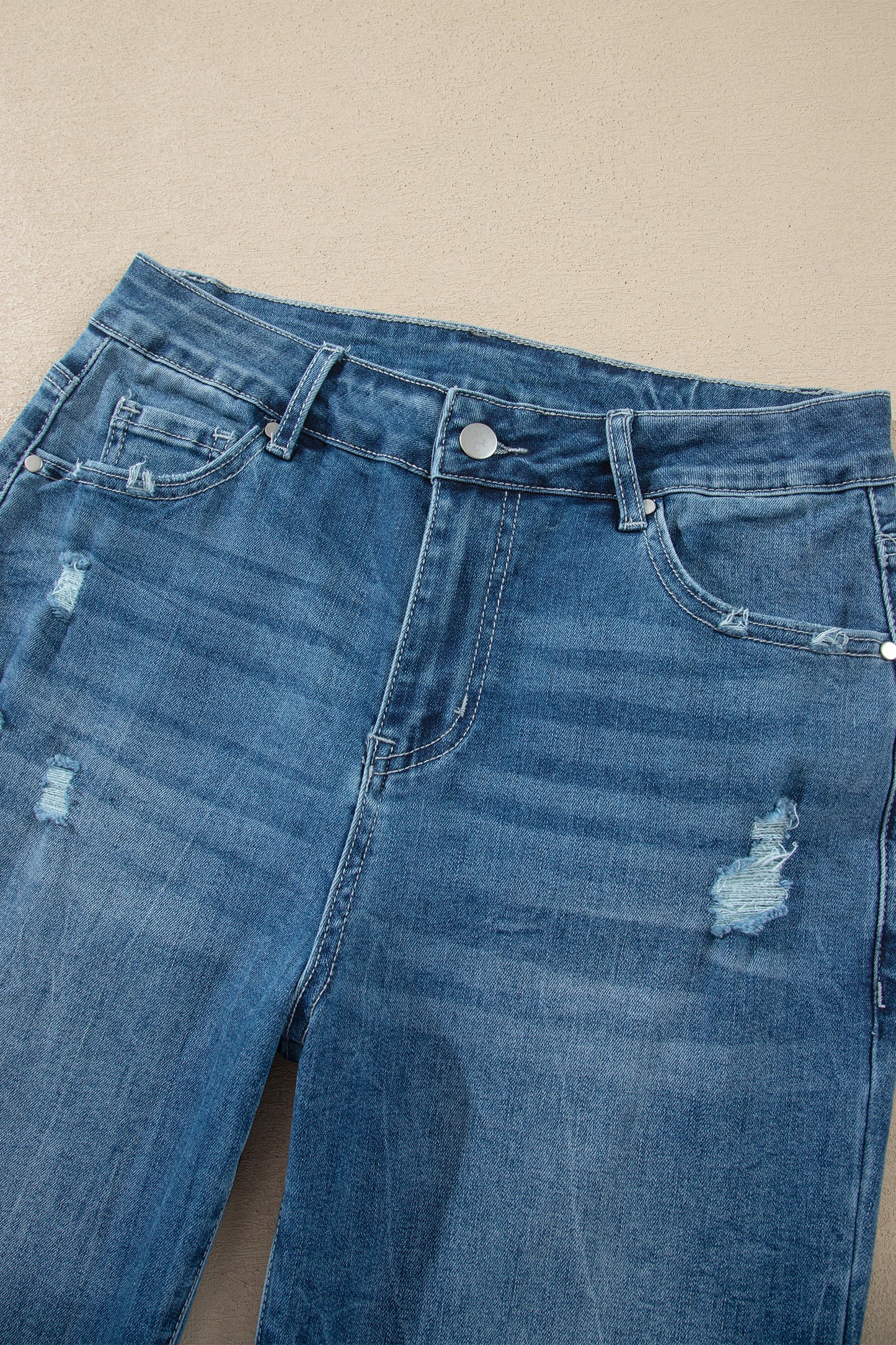 High Waist Flare Jeans Frayed Hem Western Denim Women