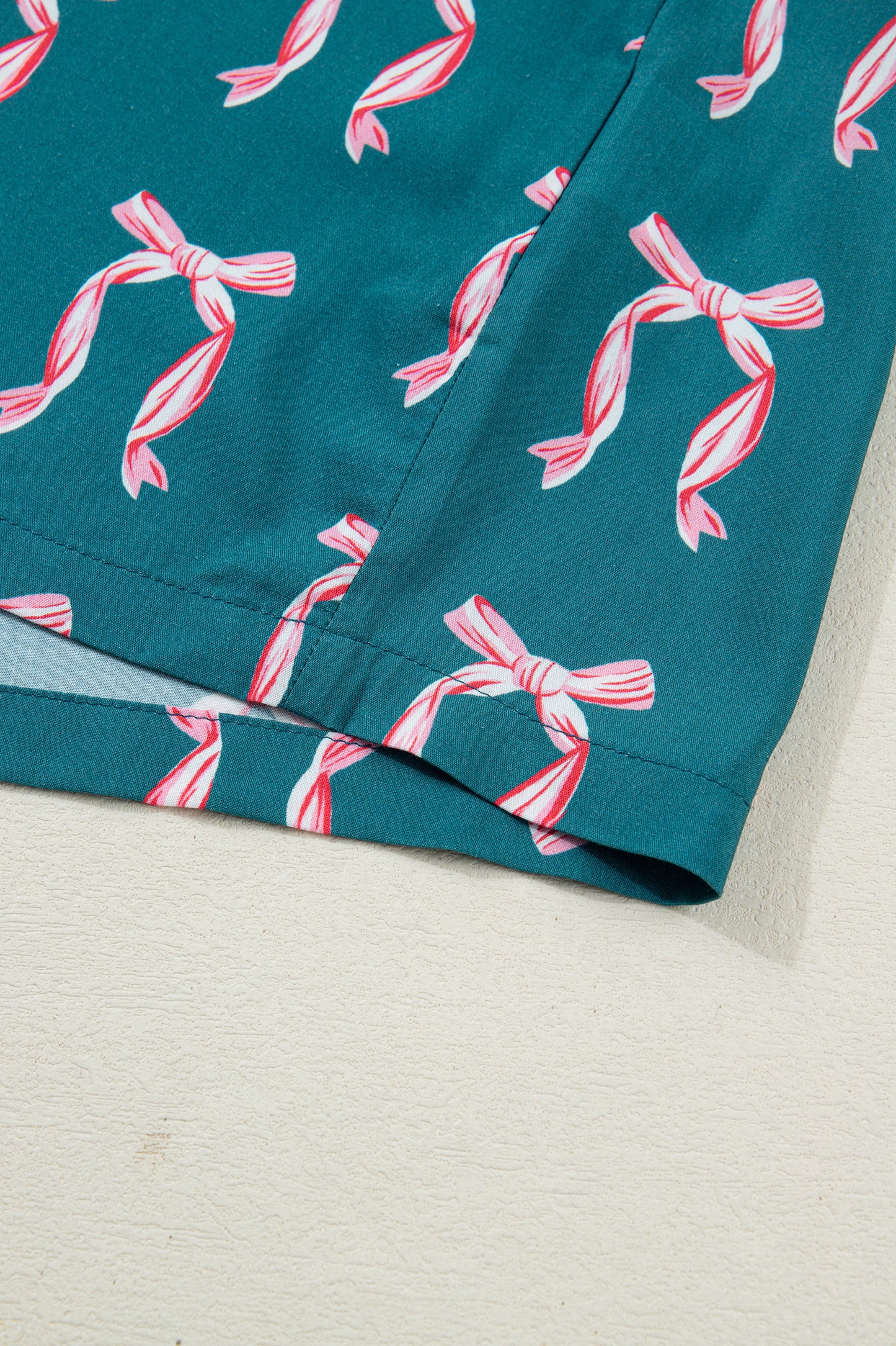 Green Bow Satin Pajama Set for Valentine Long Sleeve/Shorts
