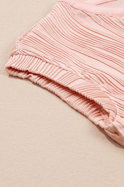 Ribbed V Neck Button Cap Sleeve Knit Top Casual