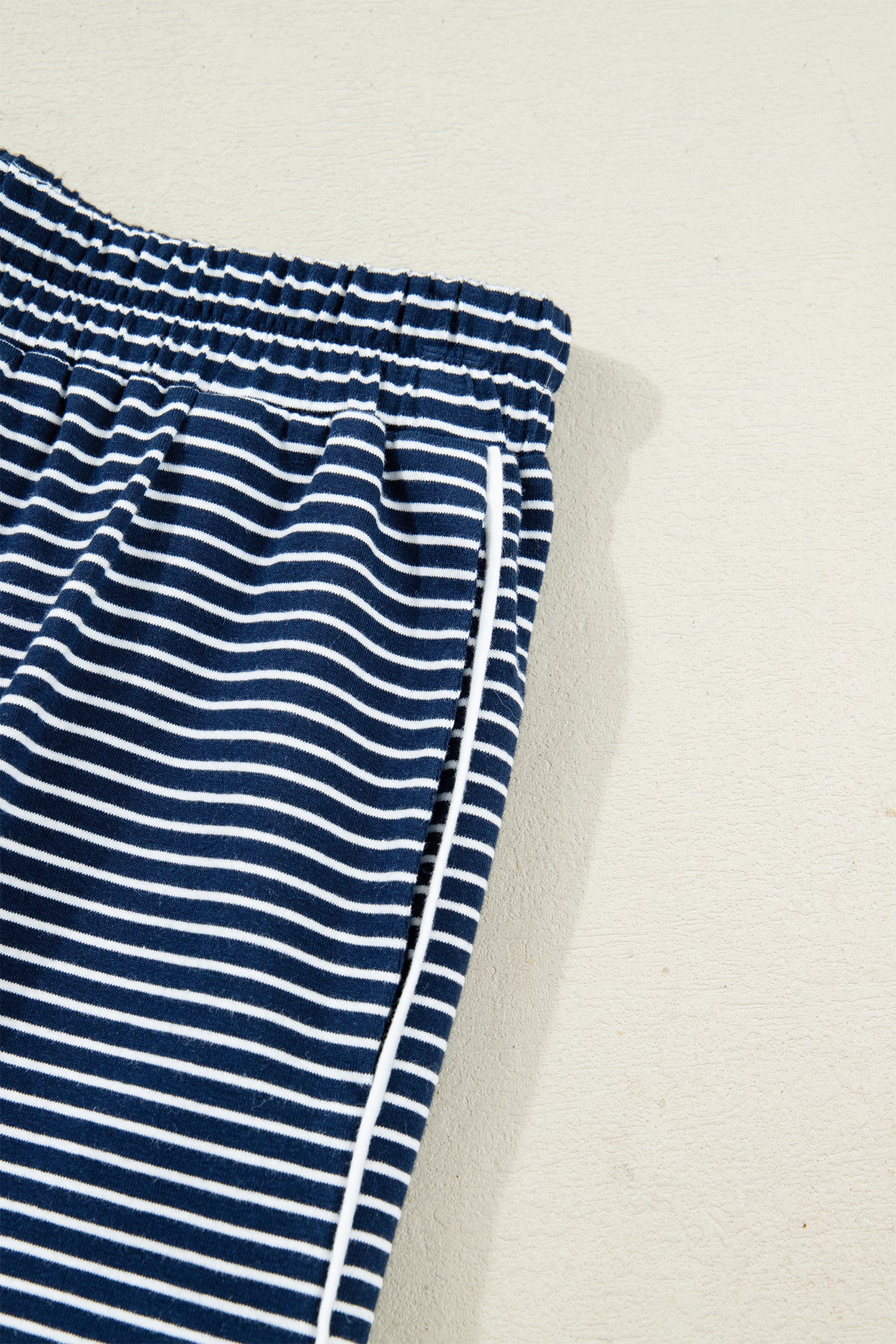 Blue Striped Long Sleeve Top and Buttoned Shorts Lounge Set