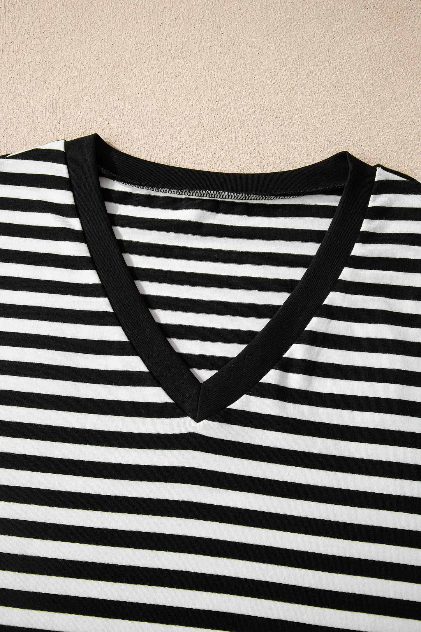 Black Stripe V Neck Lace Trim Casual Tee Top