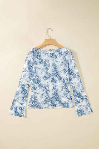 Snakeskin Print Long Sleeve Fitted Top