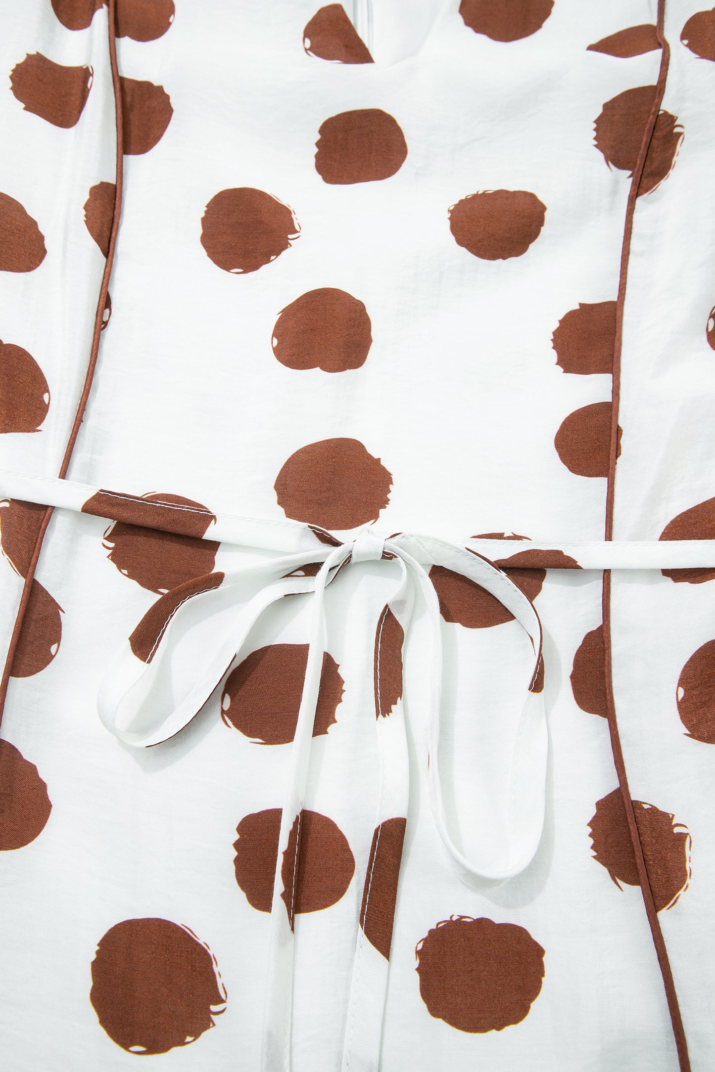 Polka Dot V Neck Tie Waist Short Sleeve Midi Dress