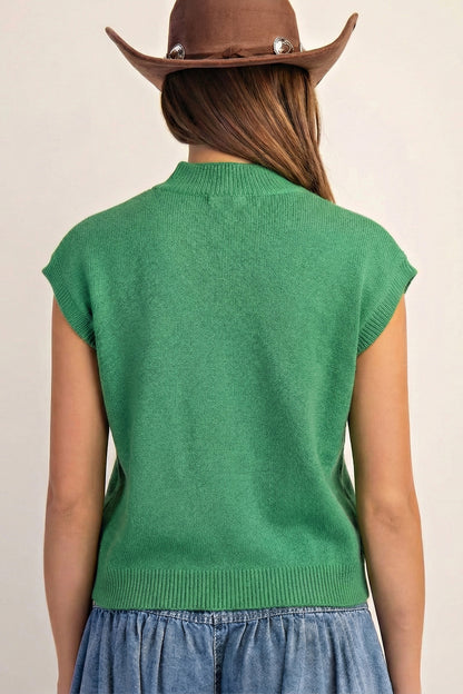 Western Horseshoe Knit Top Mock Neck Sweater Vest
