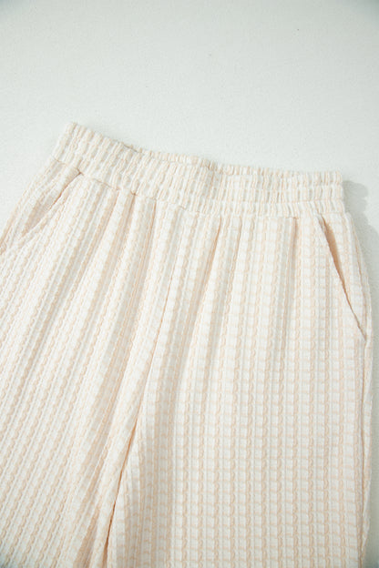 Textured Knit Set Loose Fit Lounge Top Wide Leg Pants