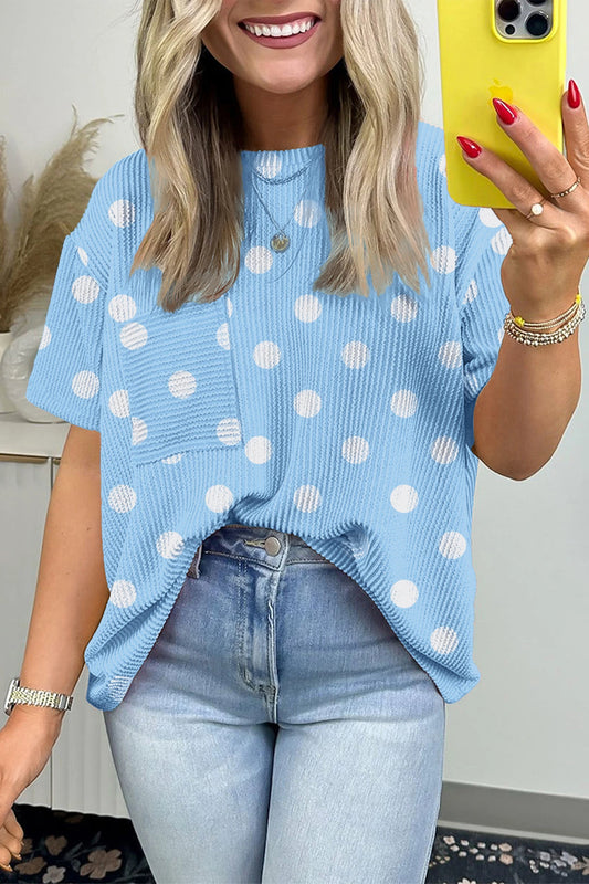 Polka Dot Oversized T Shirt Ribbed Casual Loose Top