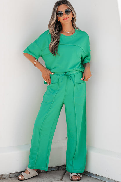 Boxy Tee and Wide Leg Pants Lounge Set Casual Outfit