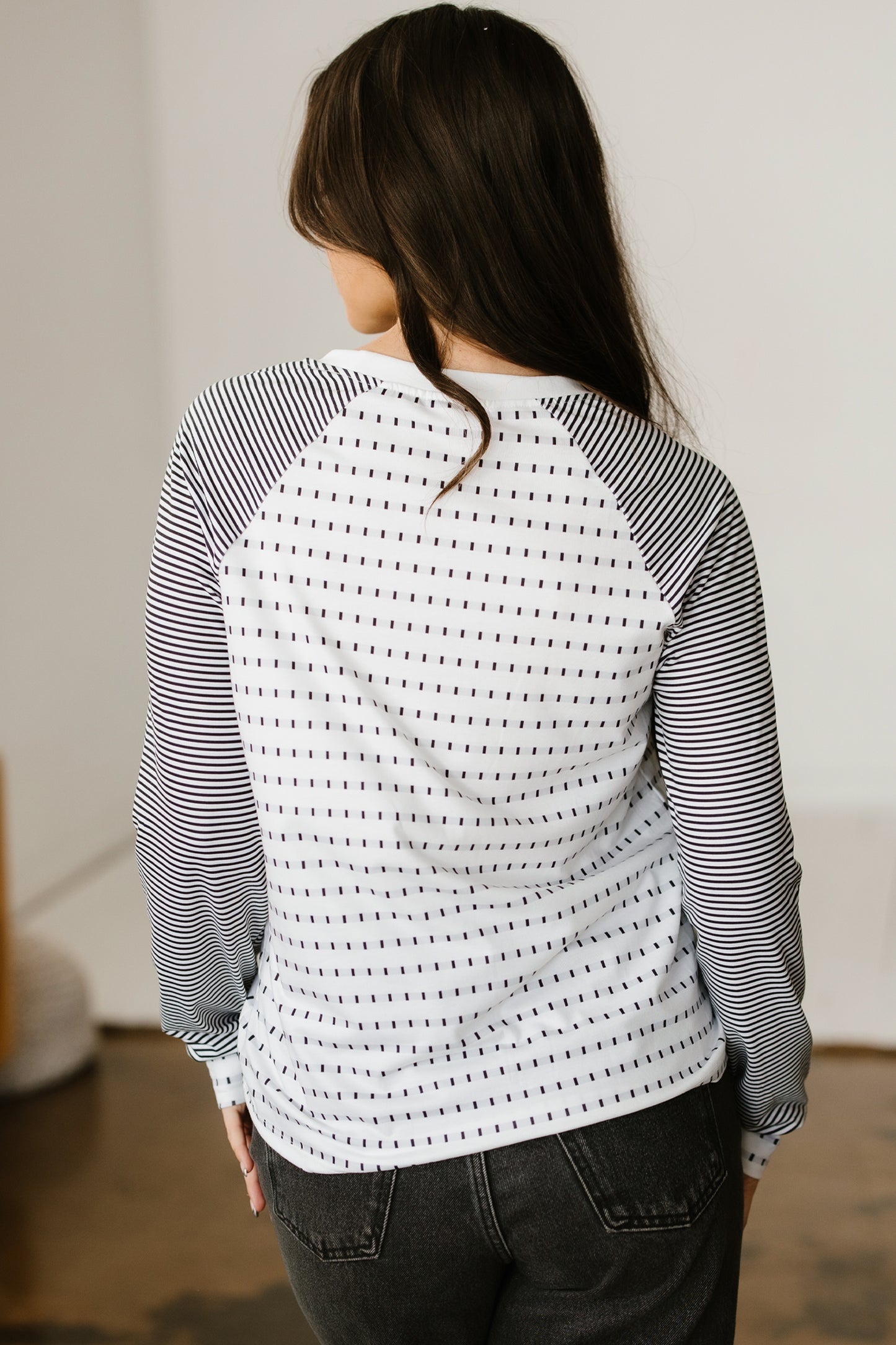 Striped Raglan Sleeve Color Block Long Sleeve Top
