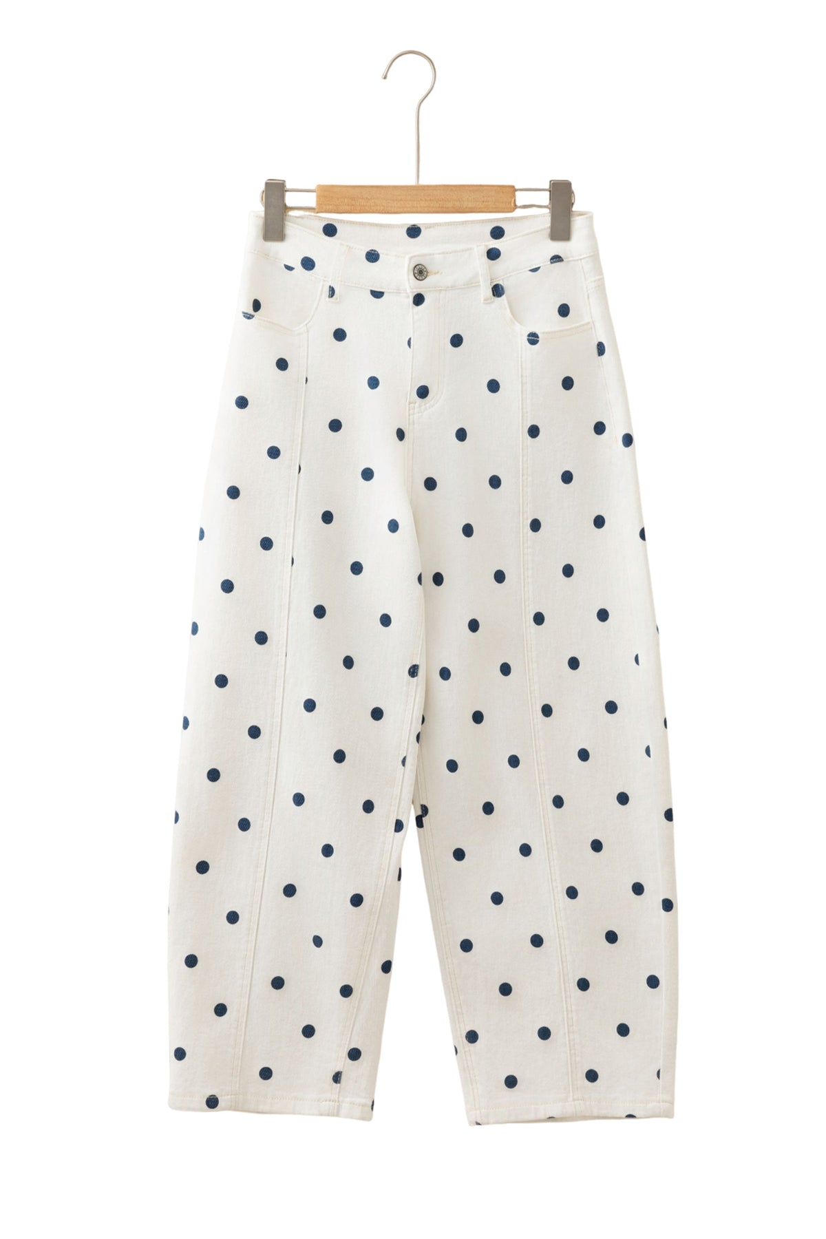 Blue Polka Dot Barrel Jeans High Waist Wide Leg Pants