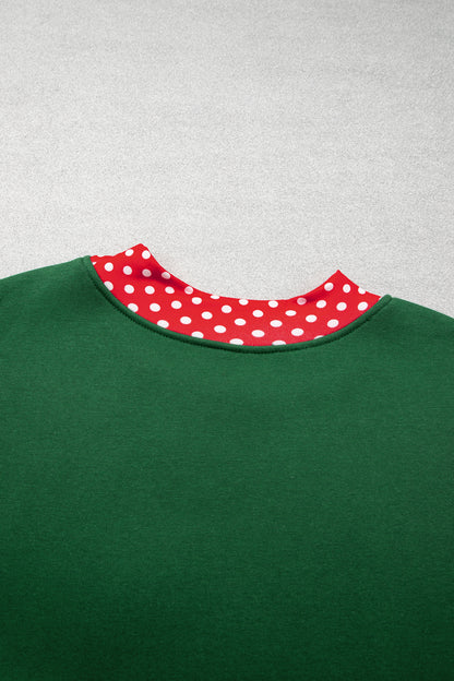 Polka Dot Trim Plus Size Crew Neck Tunic Sweatshirt