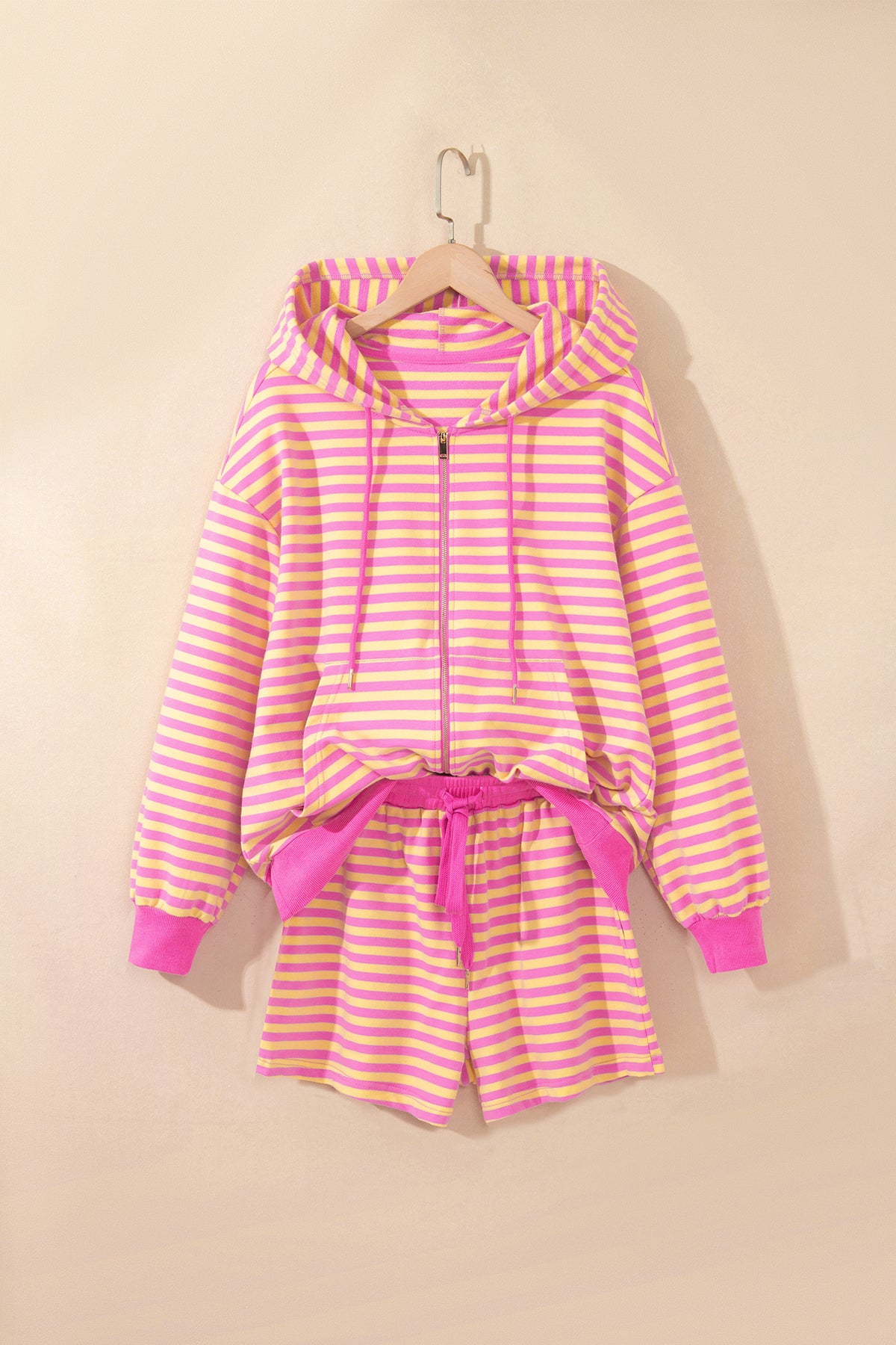 Striped Zip Up Hoodie Shorts Set Lounge Outfit