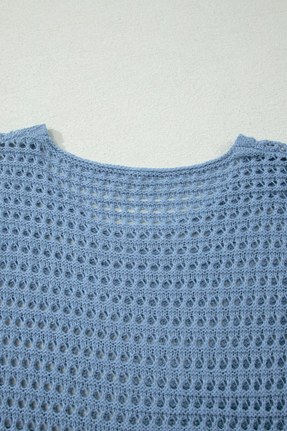 Myosotis Openwork Crochet Knit Round Neck Casual Sweater