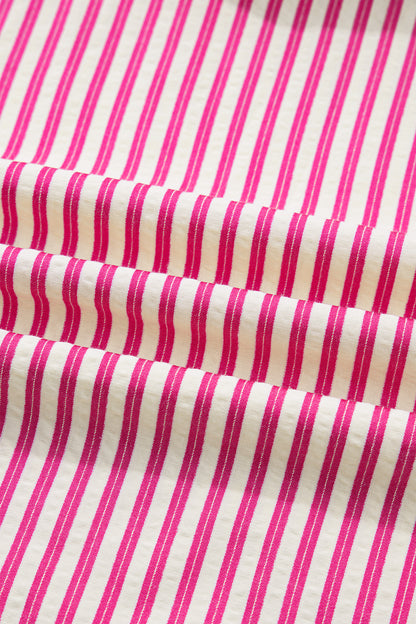 Rose Stripe Shirred Blouse Ruffle Sleeve Summer Top