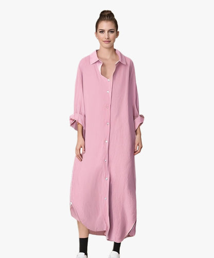 Women's Oversized Cotton Linen Button Down Tunic