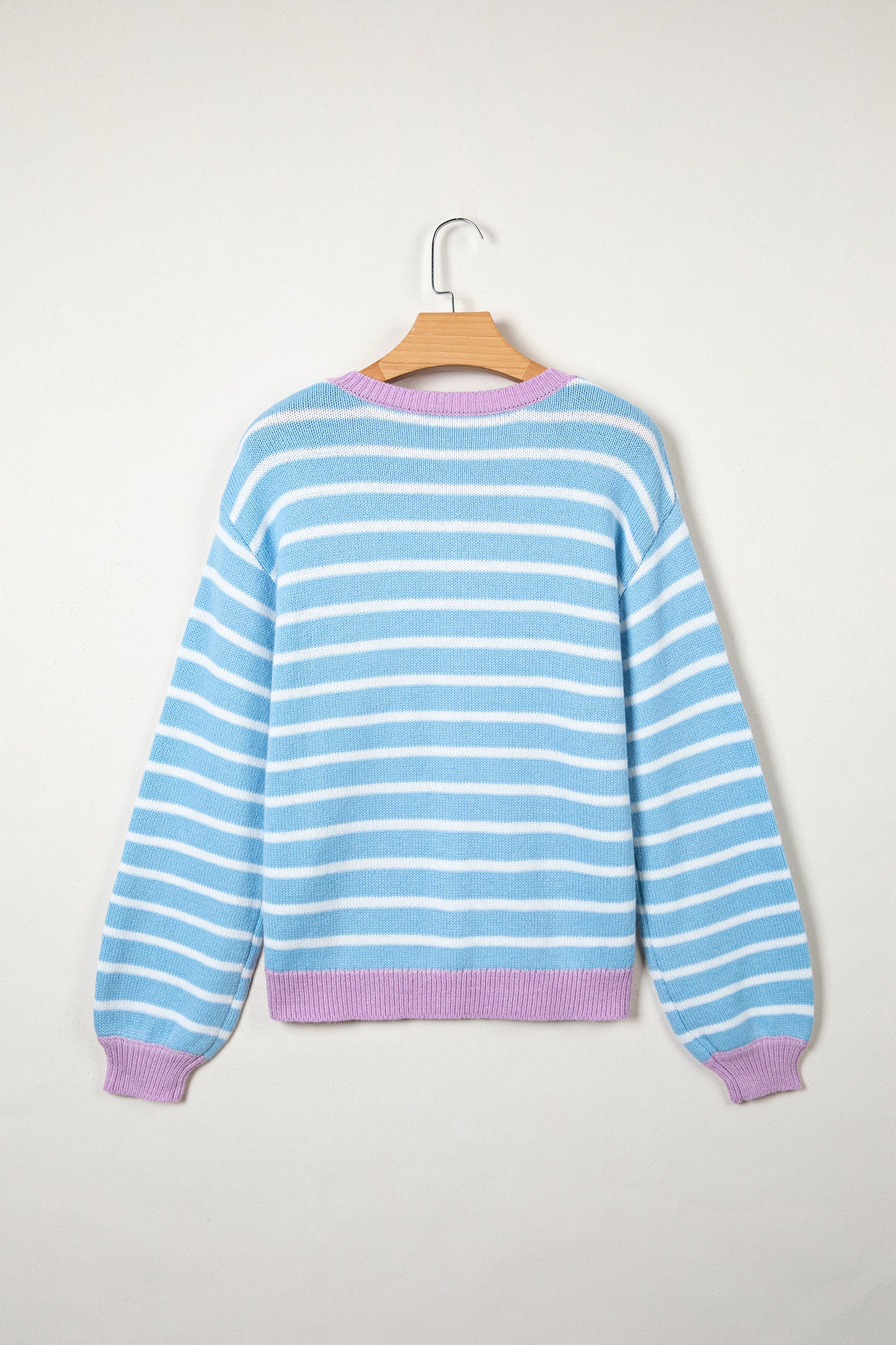 Sky Blue Pastel Stripe Button Knit Cardigan Sweater Top