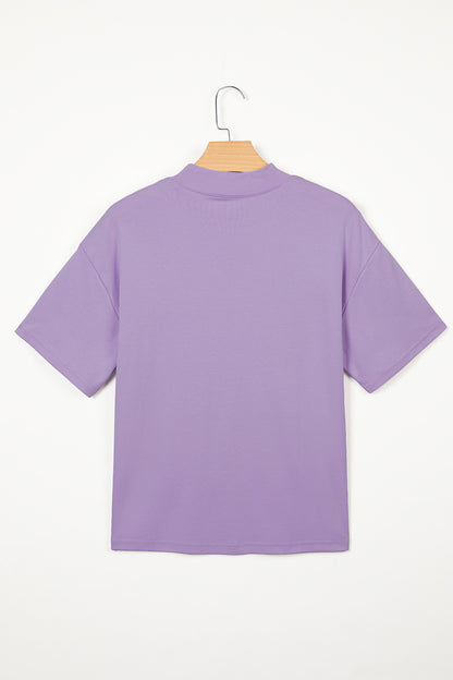 Dark Blue Oversized Mock Neck Tee Casual Relaxed Top