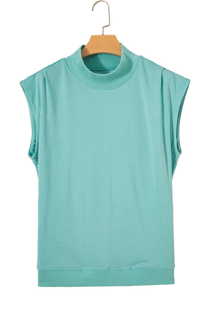 High Neck Cap Sleeve Loose Casual Top
