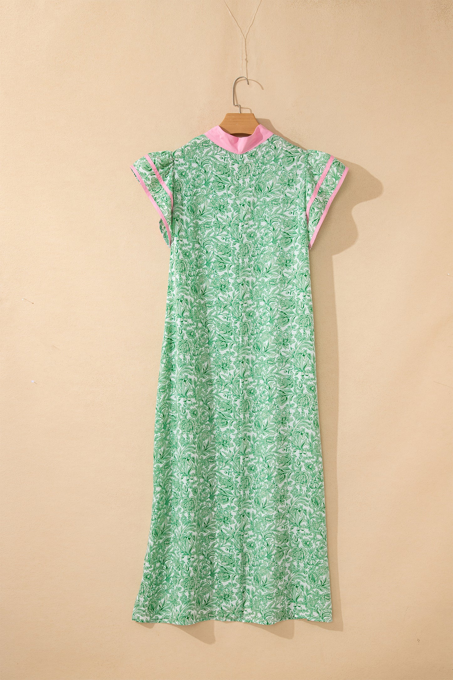 Floral Color Block V Neck Flutter Sleeve Midi Dress