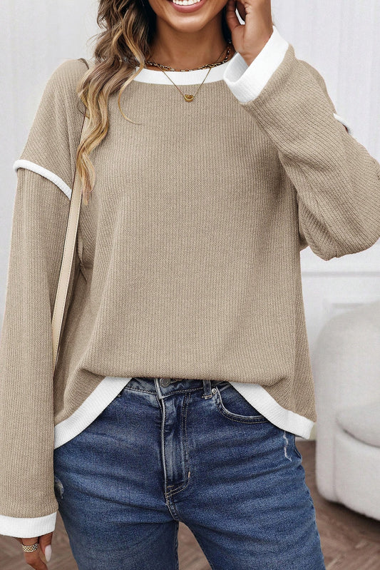 Women's Knit Top with Contrast Trim and Drop Shoulder