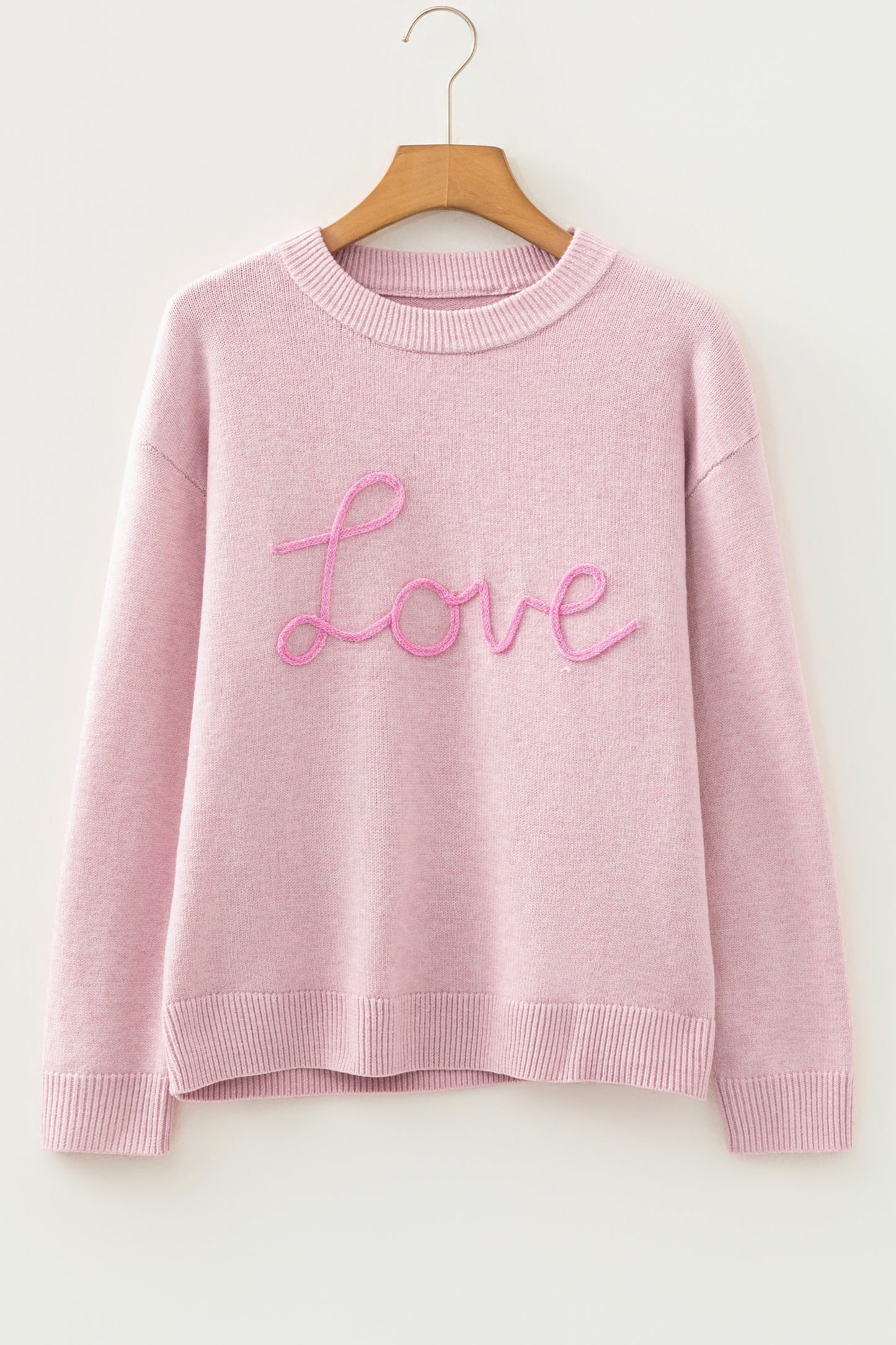 Valentine Pink Love Script Corded Knit Sweater