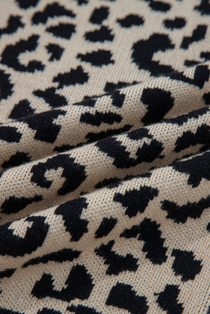 Leopard Drop Shoulder Chunky Knitted Cardigan Sweater