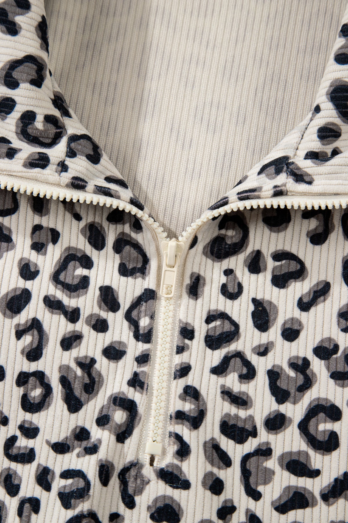 Leopard Print Quarter Zip Corduroy Pullover