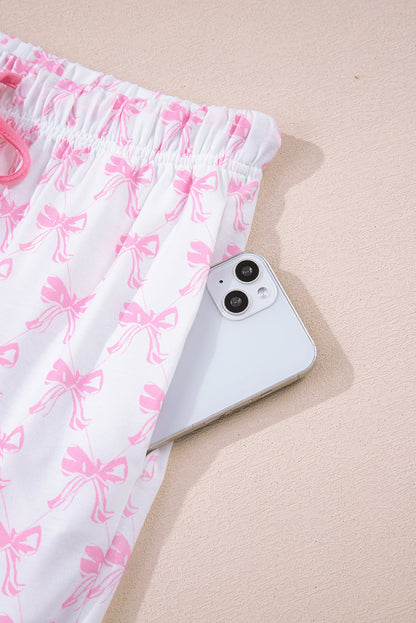 Soft Bow Print Long Sleeve Pajama Set with Pants