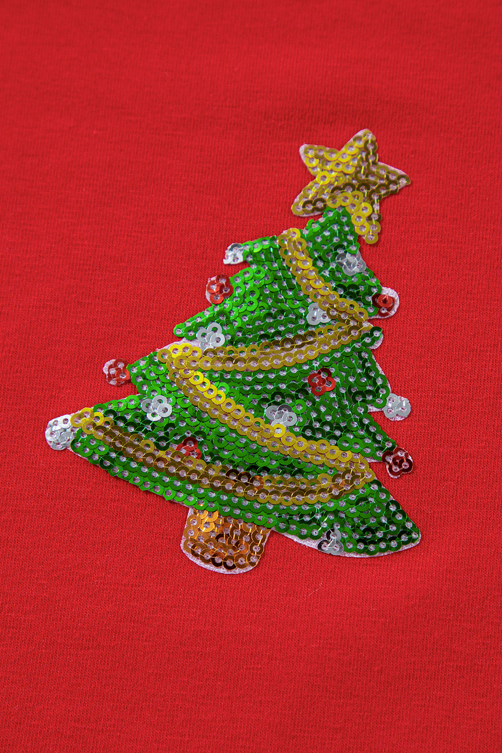 Sequin Christmas Tree Holiday Graphic Red Crewneck Tee