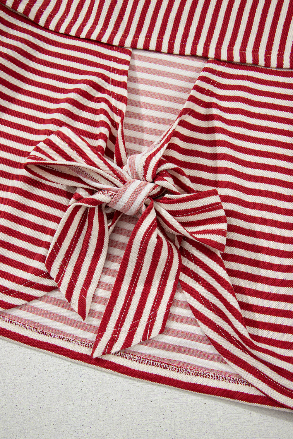 Red Stripe Bow Cutout Back Drop Shoulder Loose Tee