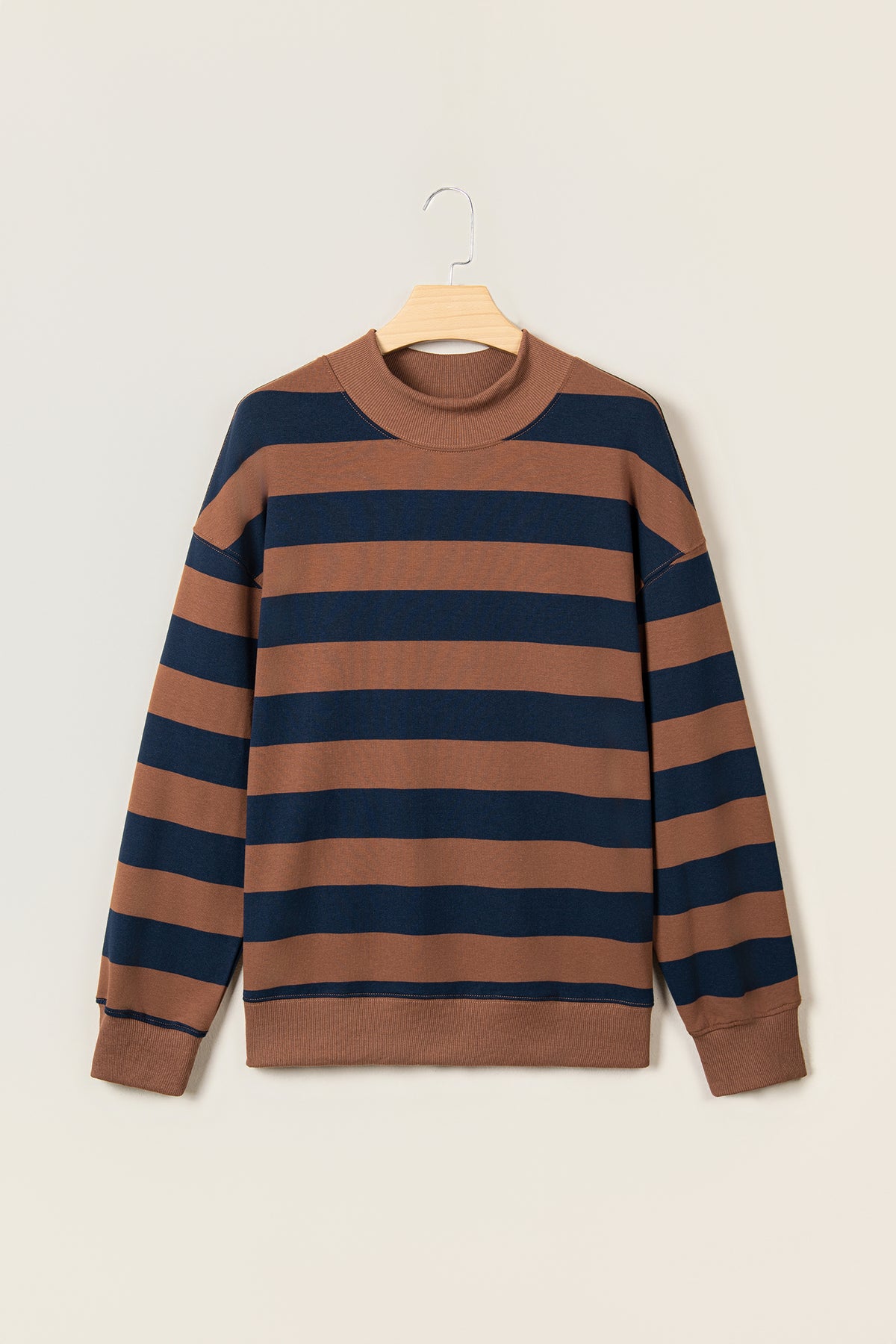 Rose Stripe Colorblock Mock Neck Relaxed Sweatshirt