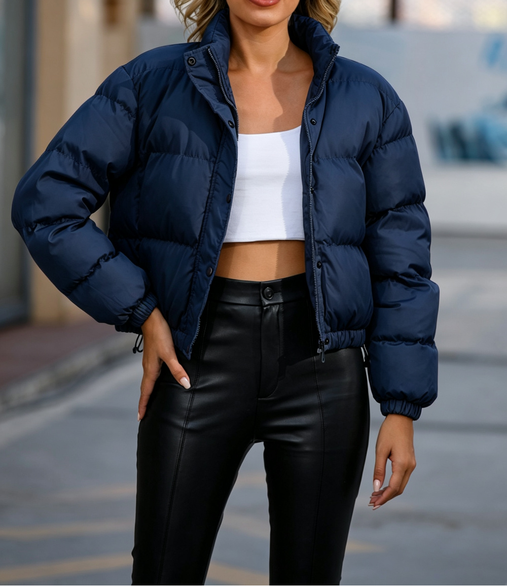 Women's Cropped Puffer Jacket Oversized Stand Collar