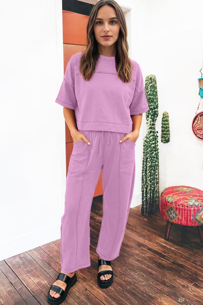 Boxy Tee and Wide Leg Pants Lounge Set Casual Outfit