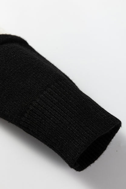 Black Beige Brown Colorblock Drop Shoulder Knit Sweater