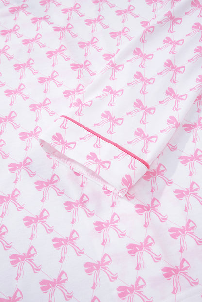 Soft Bow Print Long Sleeve Pajama Set with Pants
