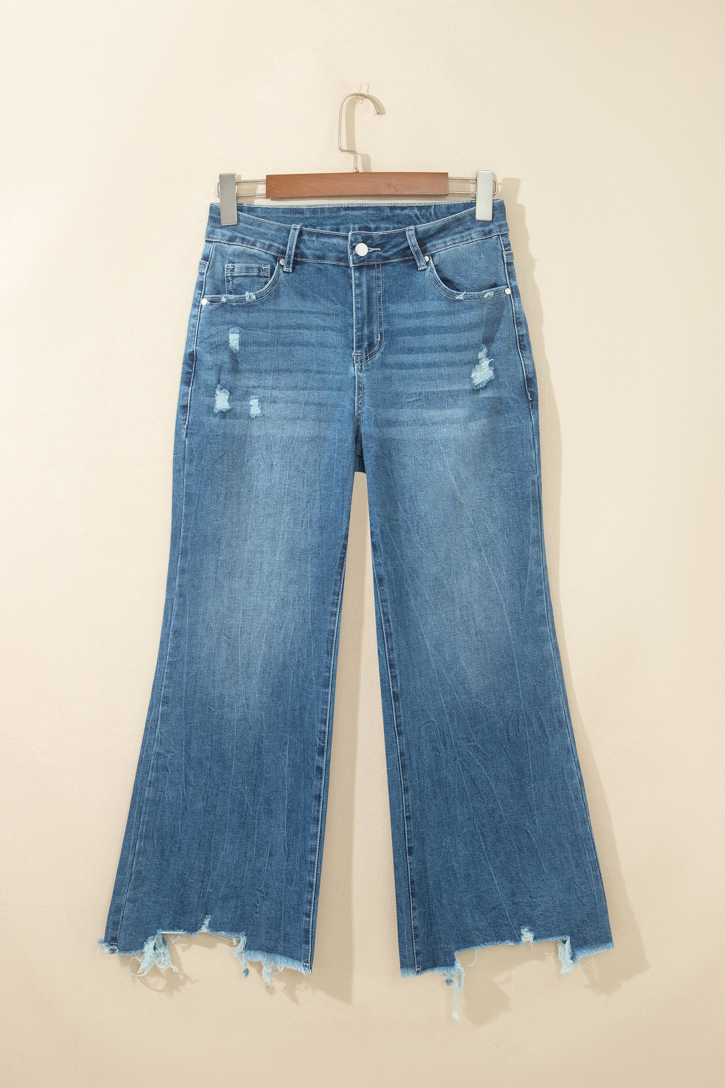 High Waist Flare Jeans Frayed Hem Western Denim Women