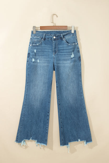 High Waist Flare Jeans Frayed Hem Western Denim Women