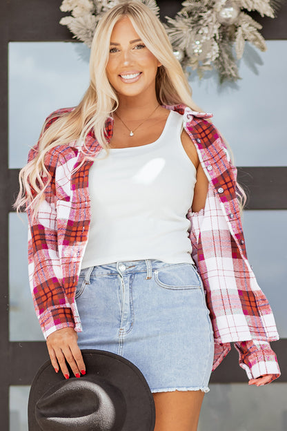 Christmas Plaid Button Down Flannel Shacket for Women