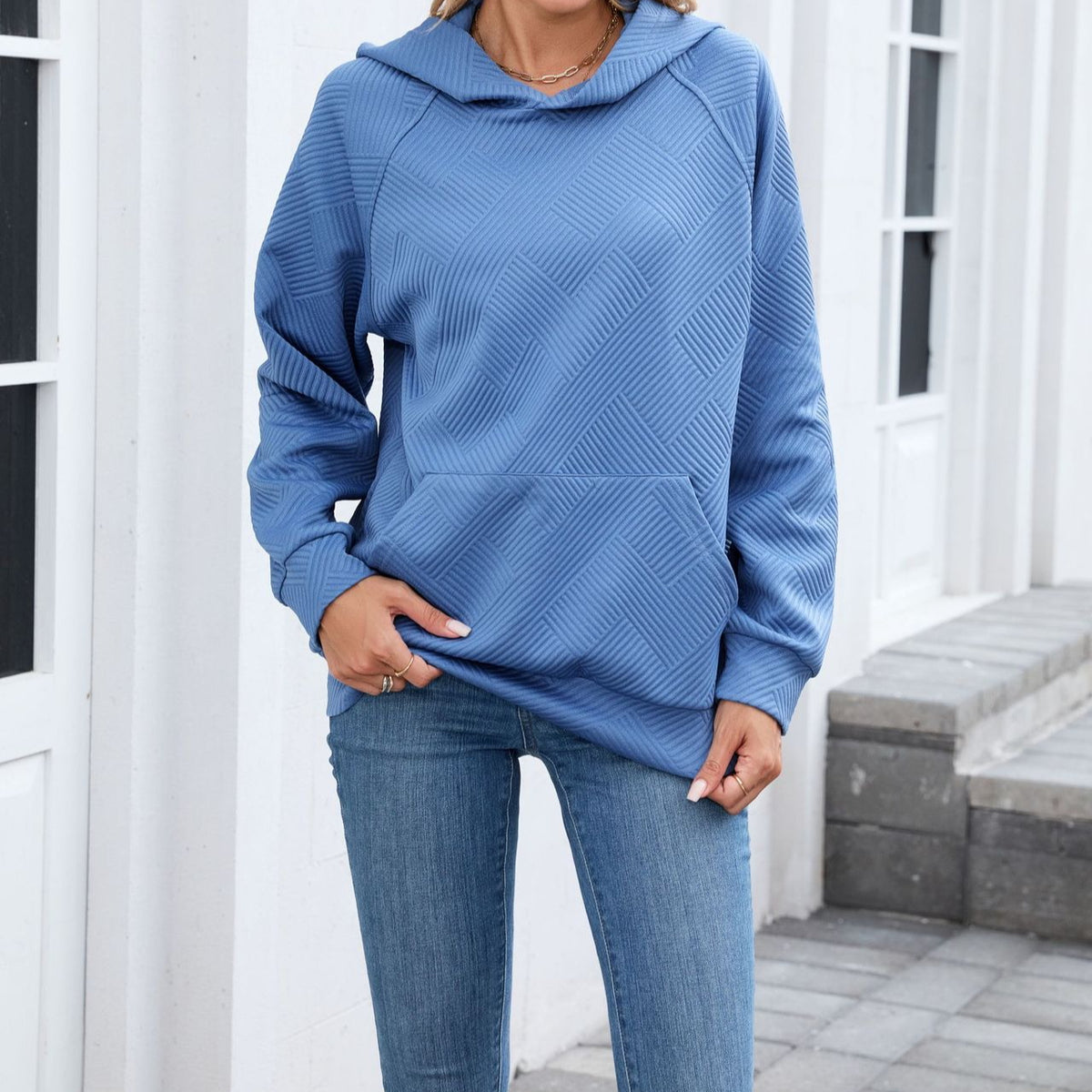 Women's Oversized Textured Hoodie Pullover with Pocket