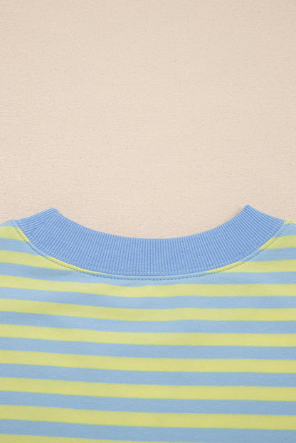 Striped Long Sleeve Pullover and Shorts Lounge Set