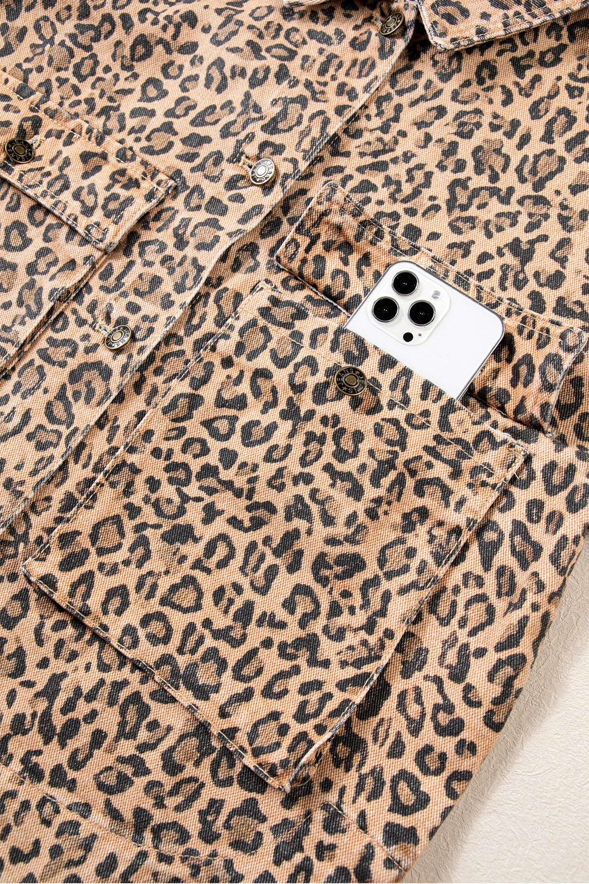 Leopard Print Denim Shacket Oversized Long Sleeve