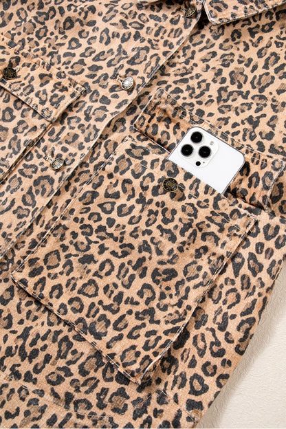 Leopard Print Denim Shacket Oversized Long Sleeve