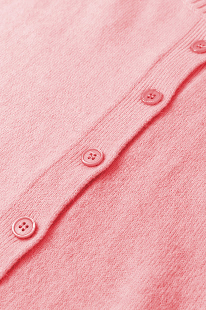 Soft Knit Boxy Cardigan 3/4 Sleeve Button Front